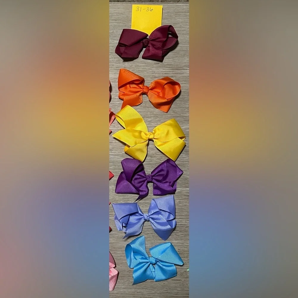 Ruffle Girl. 6” Grosgrain Hair Bows w/ small alligator clips. Bows# 31-36
